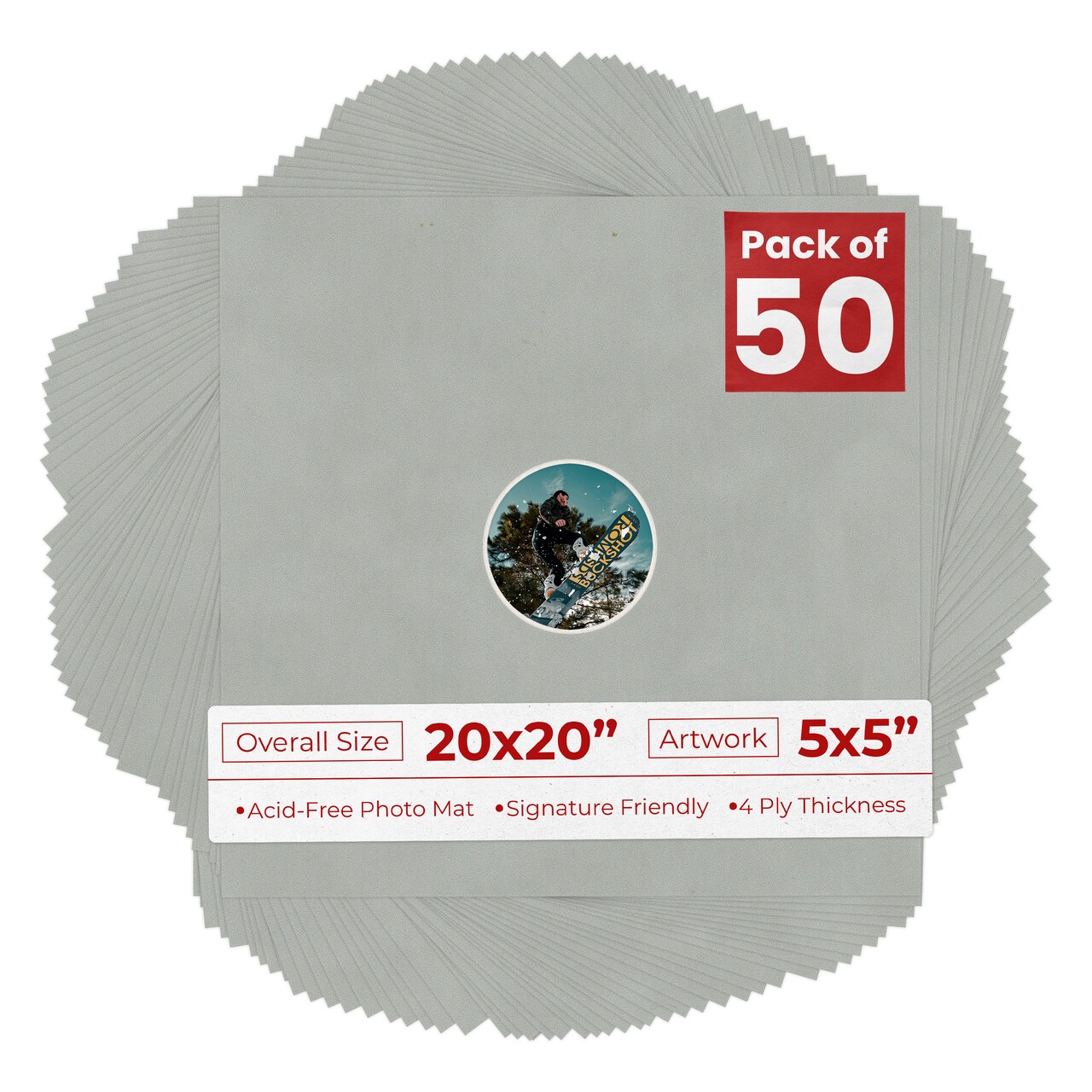 Light Grey Suede Mat Board for 20x20 Frames - Circle Opening for 5x5 Photos